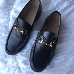 GUCCI LOAFERS BLACK LEATHER GOLD HORSEBIT 6.5